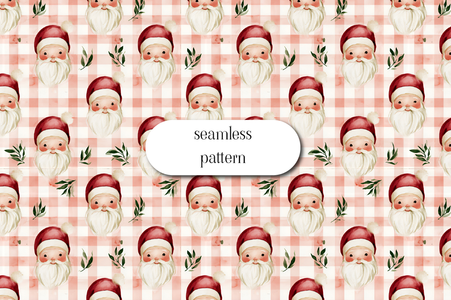 Cute Santa Gingham Seamless Watercolor Christmas Pattern product image 1