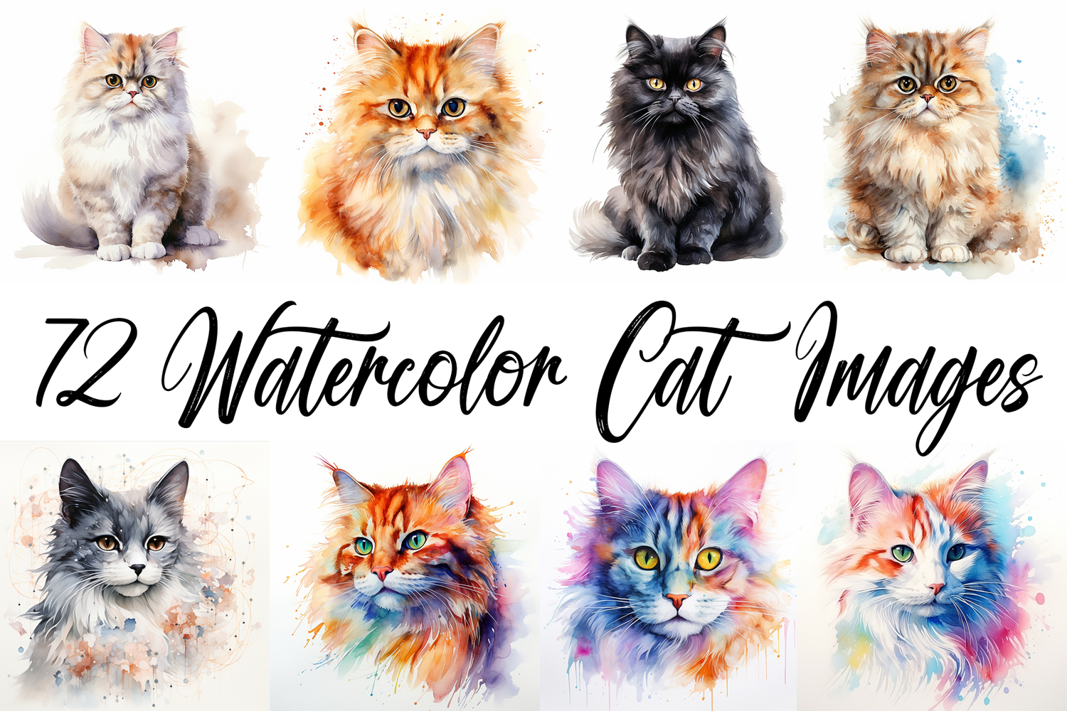 72 Cat Breeds Watercolor Illustration Kitten JPG Collection product image 1