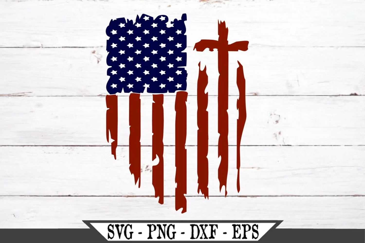 Red Blue Distressed American Flag With Cross SVG product image 1