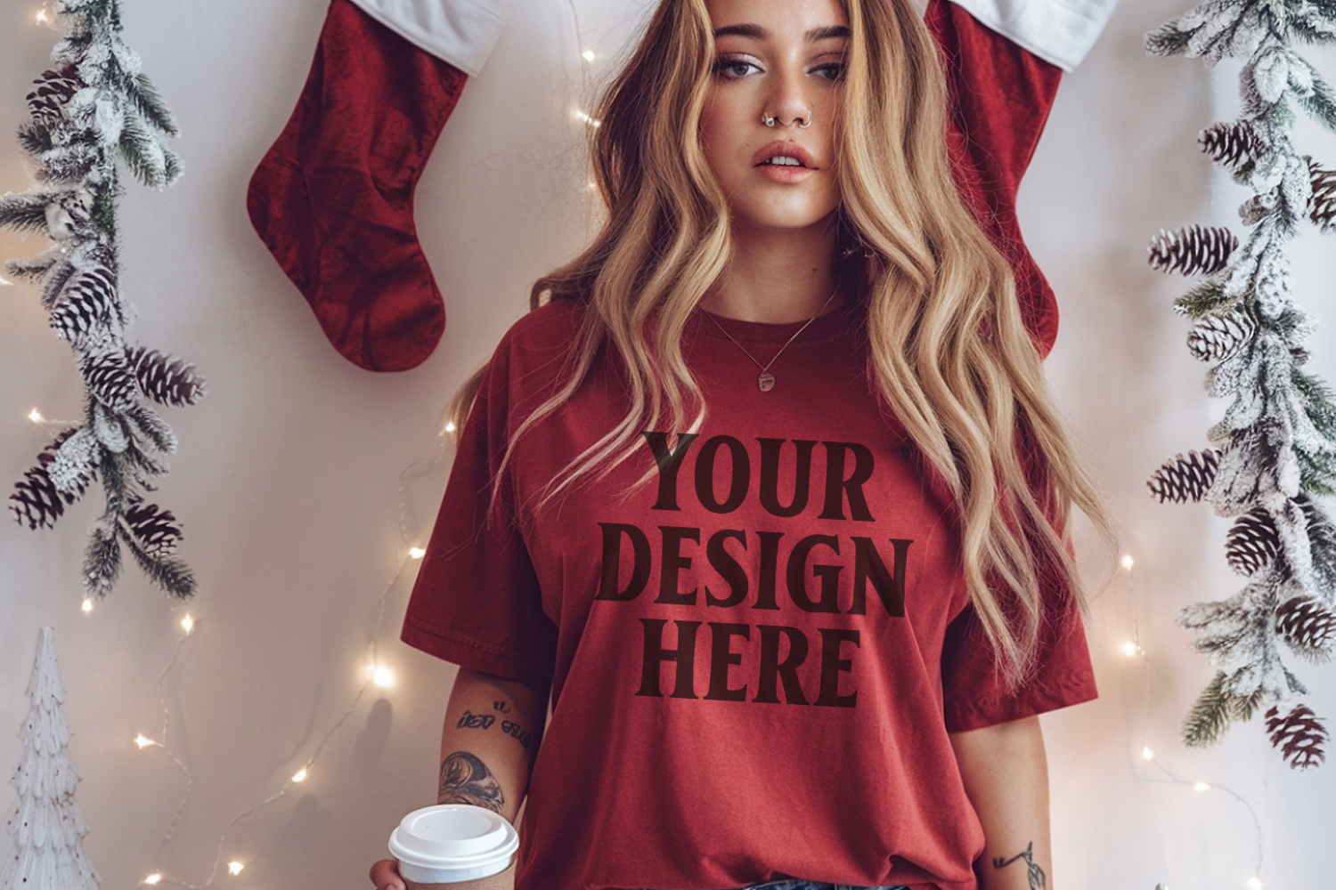 Christmas Comfort Colors 1717 Crimson TShirt Mockup, CC 1717 product image 1