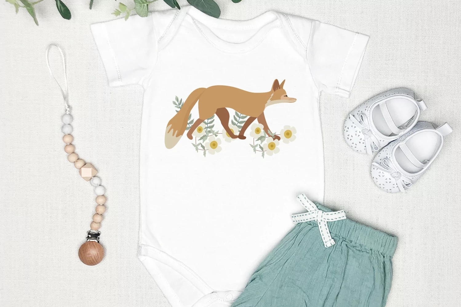 Scandinavian nordic fox and flowers clipart, sublimation png product image 1