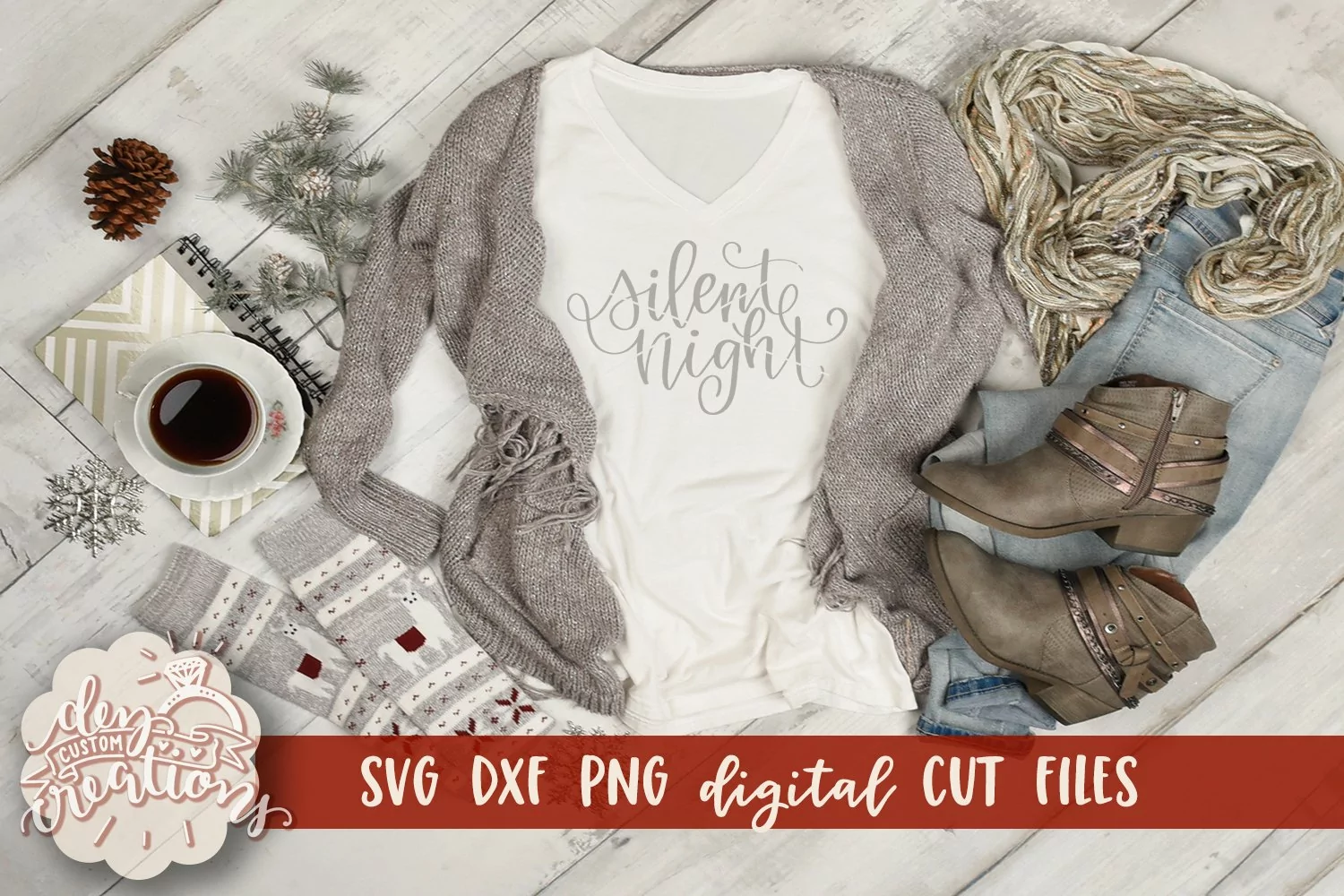 Silent Night - SVG DXF PNG - Hand Lettered Cut file product image 1