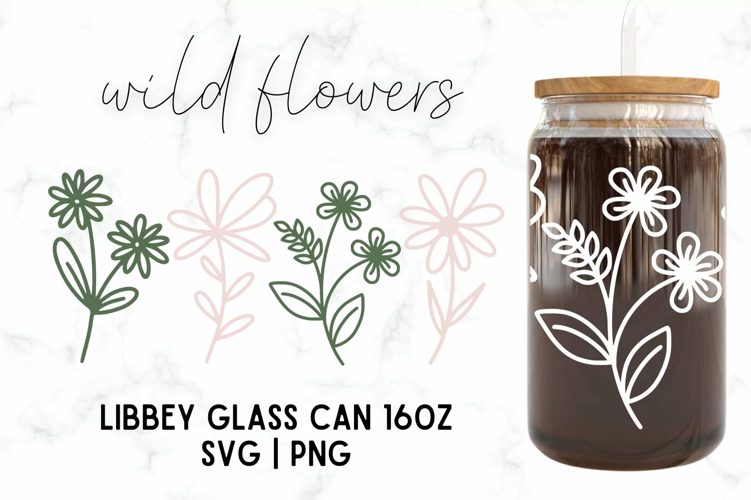 Wild Flower Libbey 16oz SVG, Wildflower Glass Wrap SVG product image 1