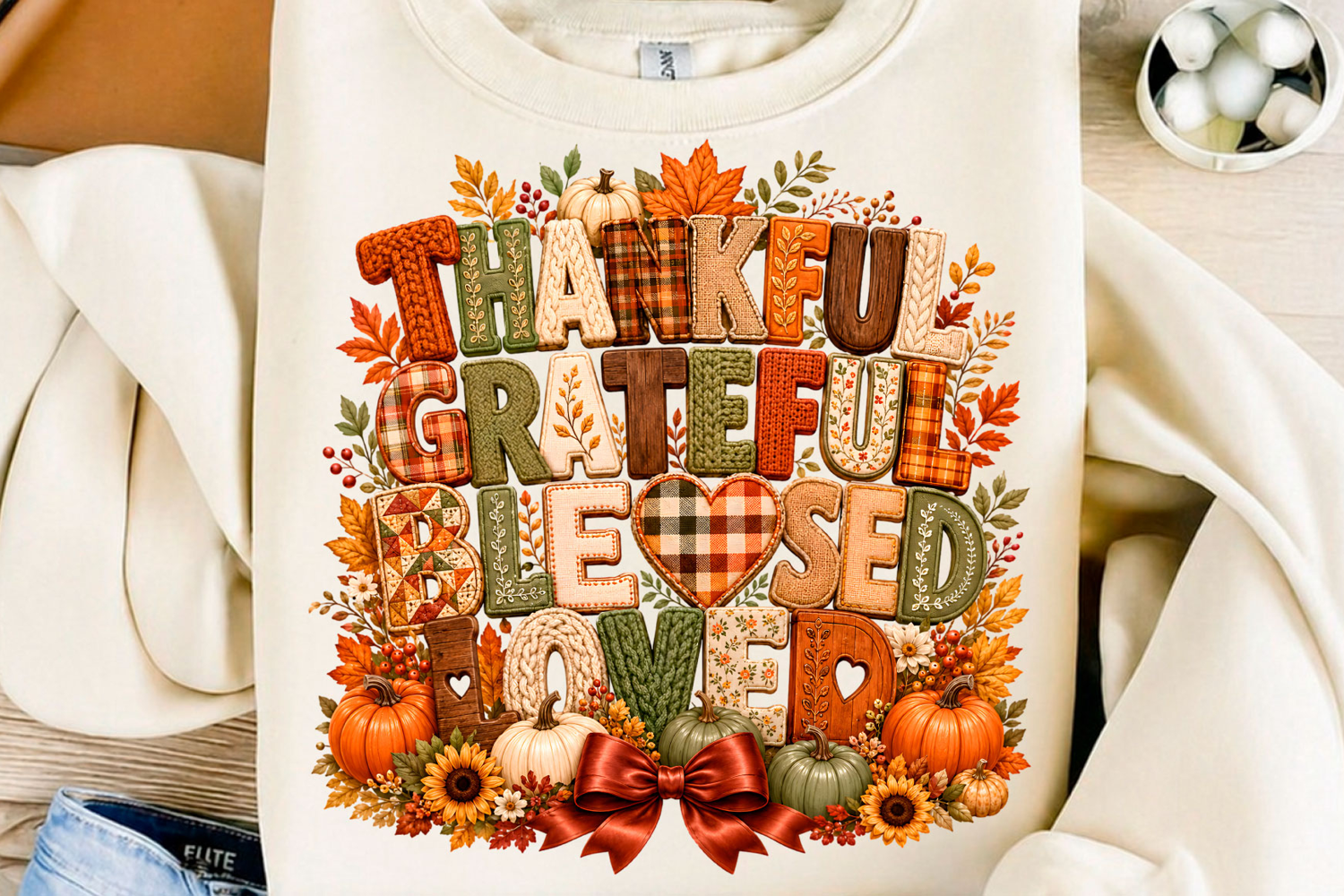 Thankful Grateful Blessed Loved Fall PNG product image 1