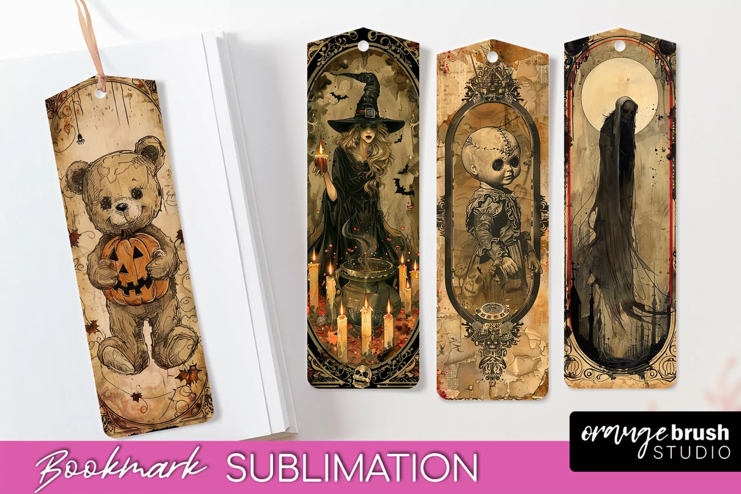 Vintage Halloween Bookmark - Printable Scrapbook Bookmarks product image 1