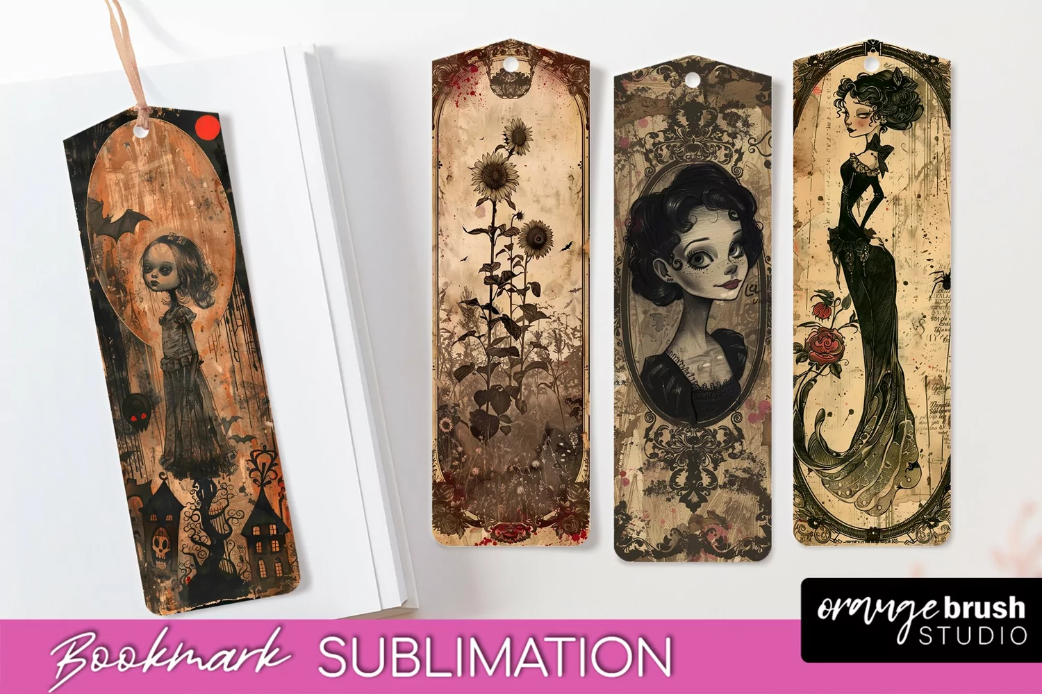 Vintage Halloween Bookmark - Printable Scrapbook Bookmarks product image 1