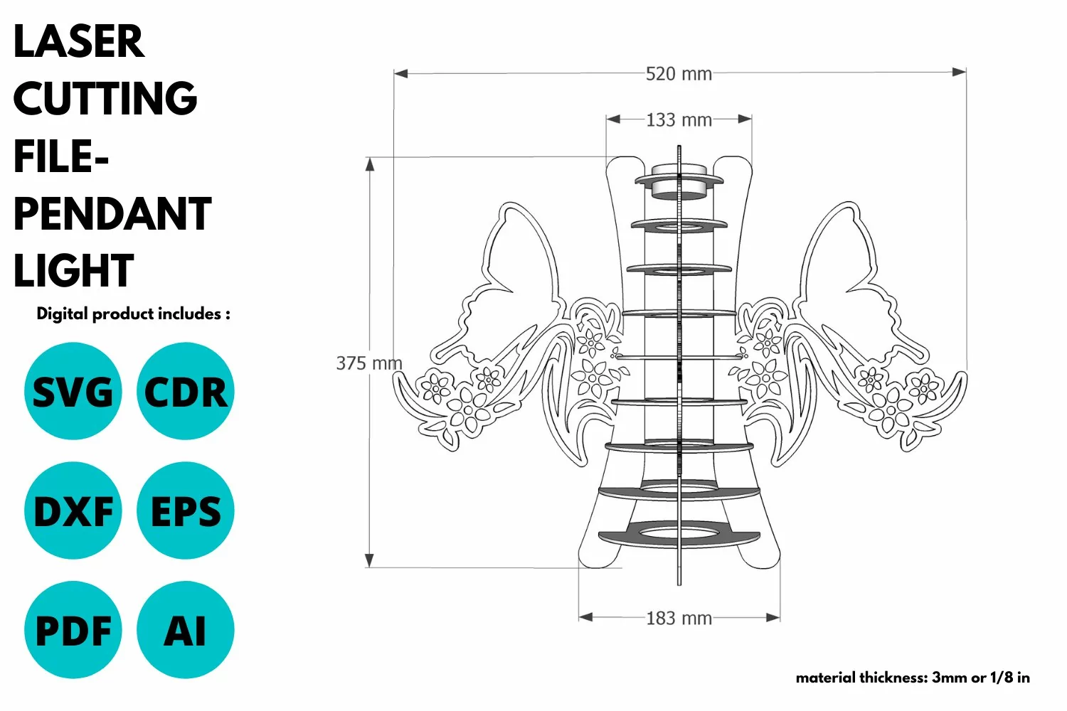butterfly pendant light, SVG Laser cutting File, fall svg product image 1