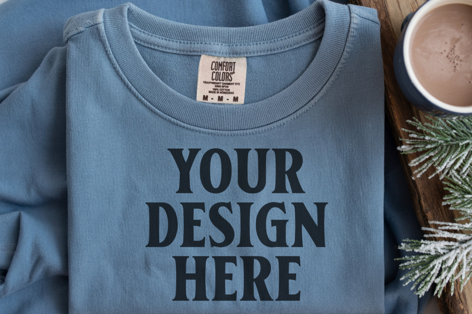 Blue Jean Comfort Colors 1717 Christmas Folded T-Shirt Mock