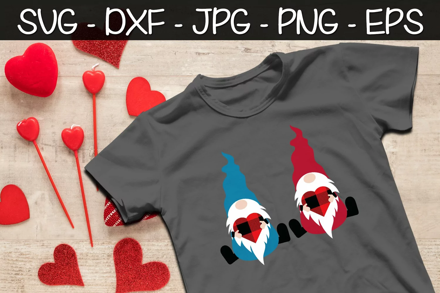 Valentine Gnomes Buffalo Plaid SVG Valentine's Day Gnomes product image 1