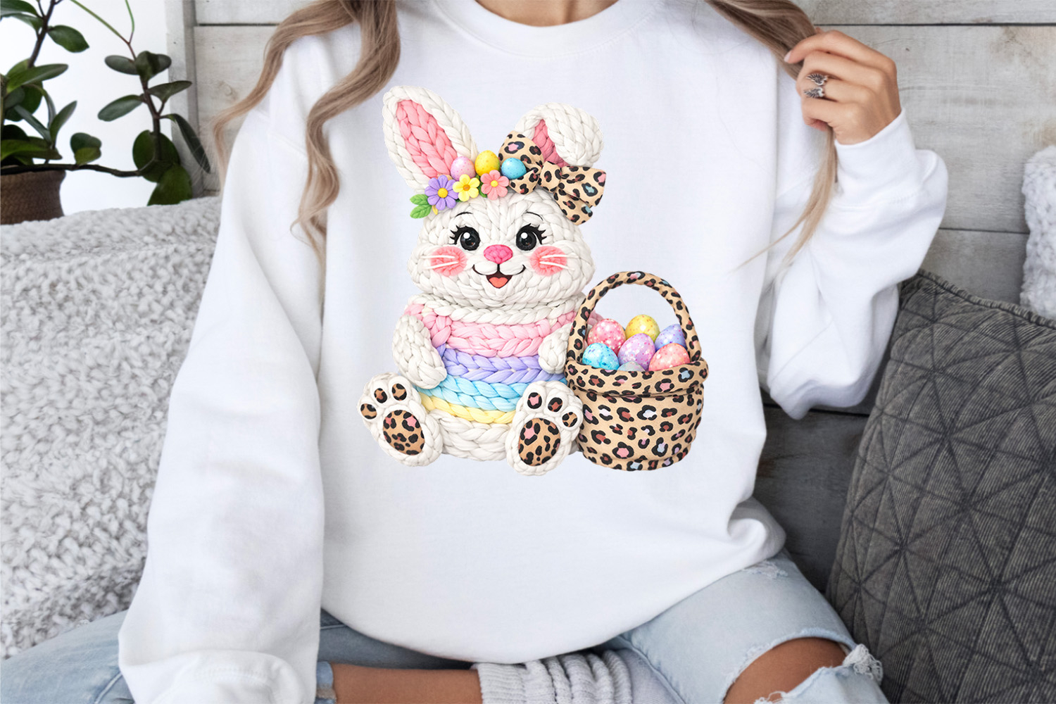 Easter Bunny png, Knit Bunny with Leopard Basket png product image 1