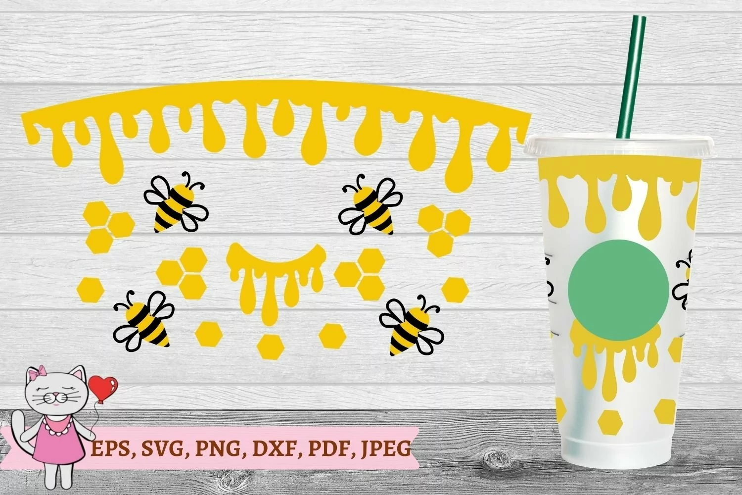 Honeycomb Drips Bee, svg for Full Wrap Venti Cold Cup 24 oz product image 1