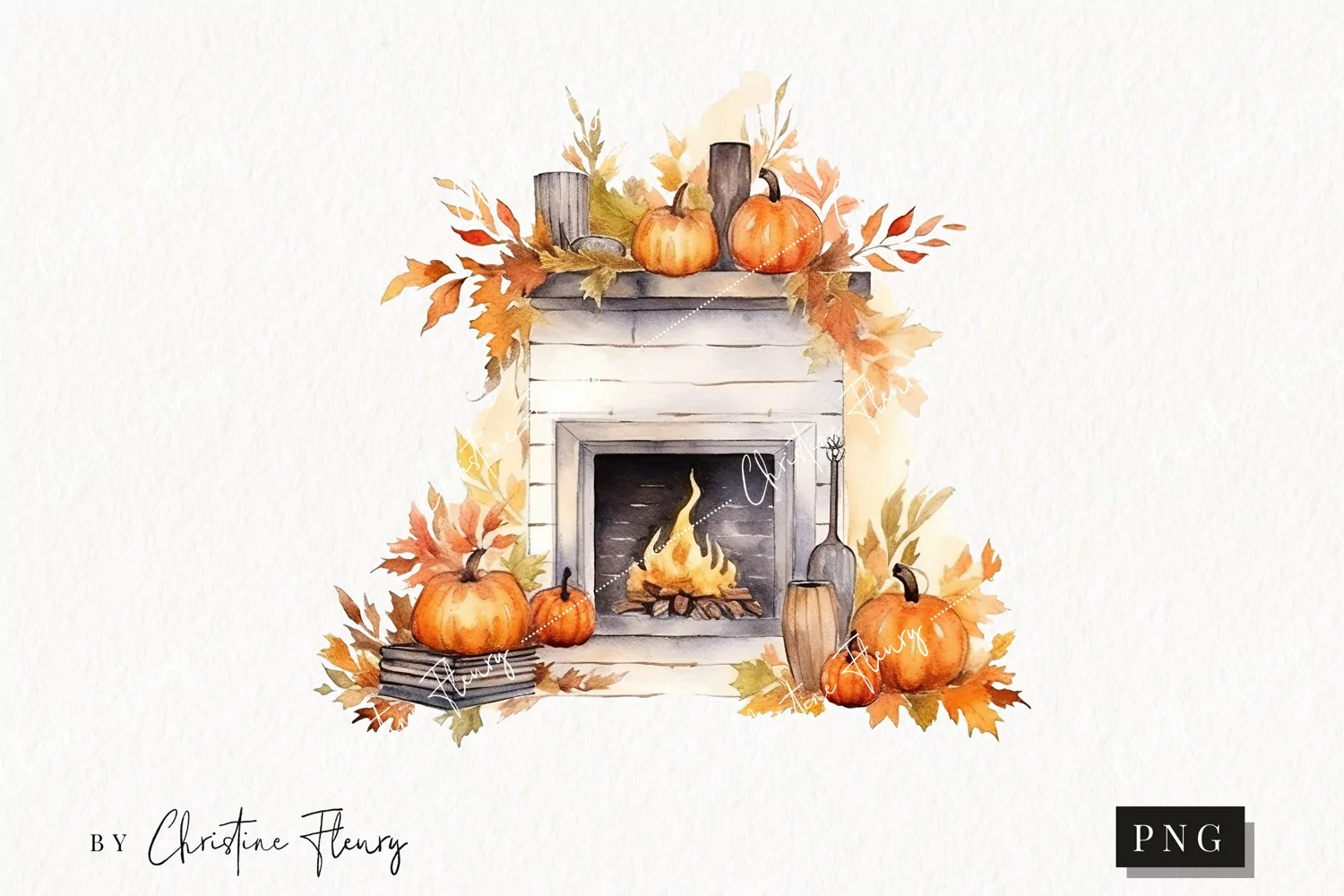 Watercolor Fall Fireplace Clipart | Watercolor Fall PNG product image 1