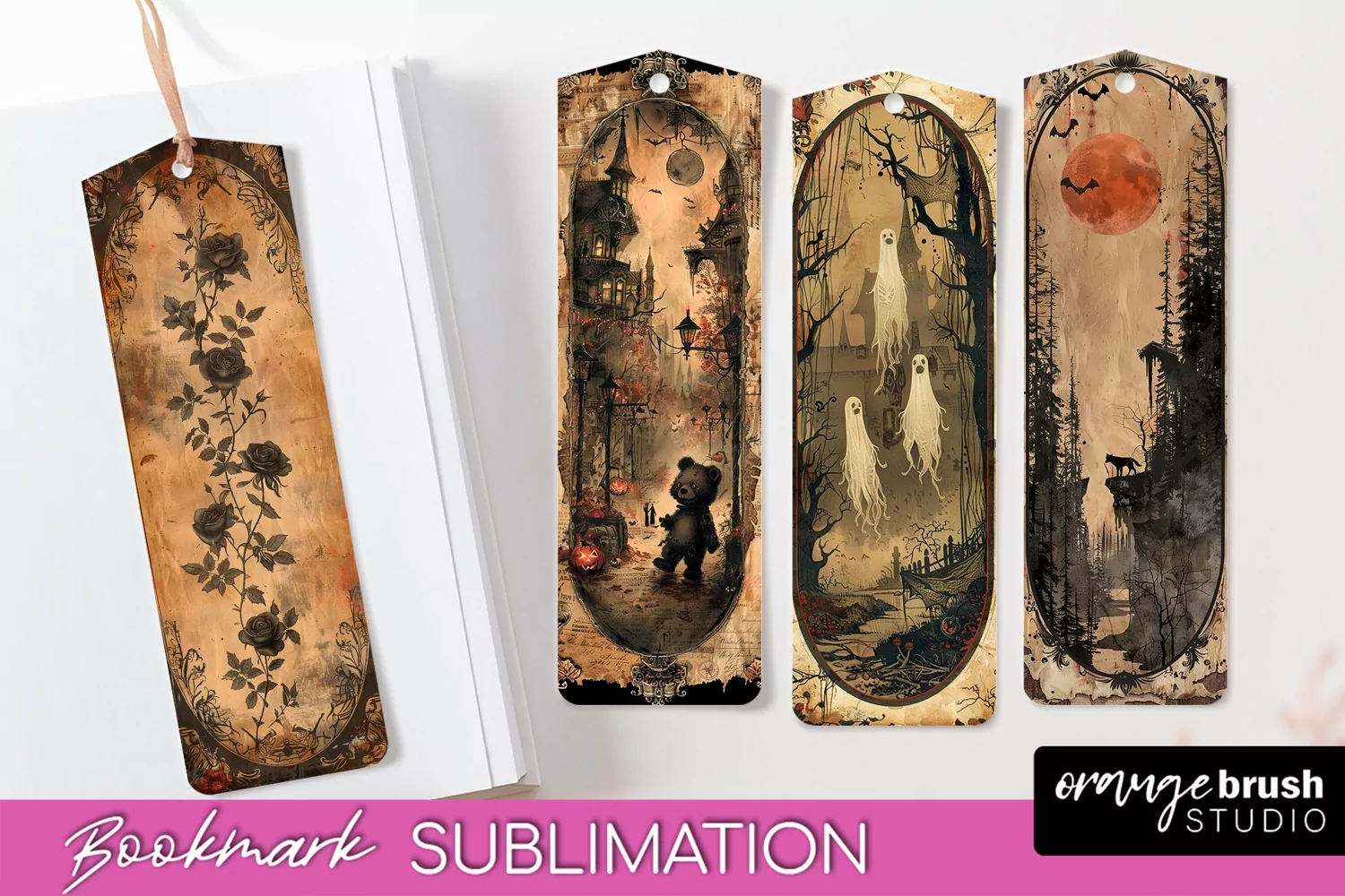 Vintage Halloween Bookmark - Printable Scrapbook Bookmarks product image 1