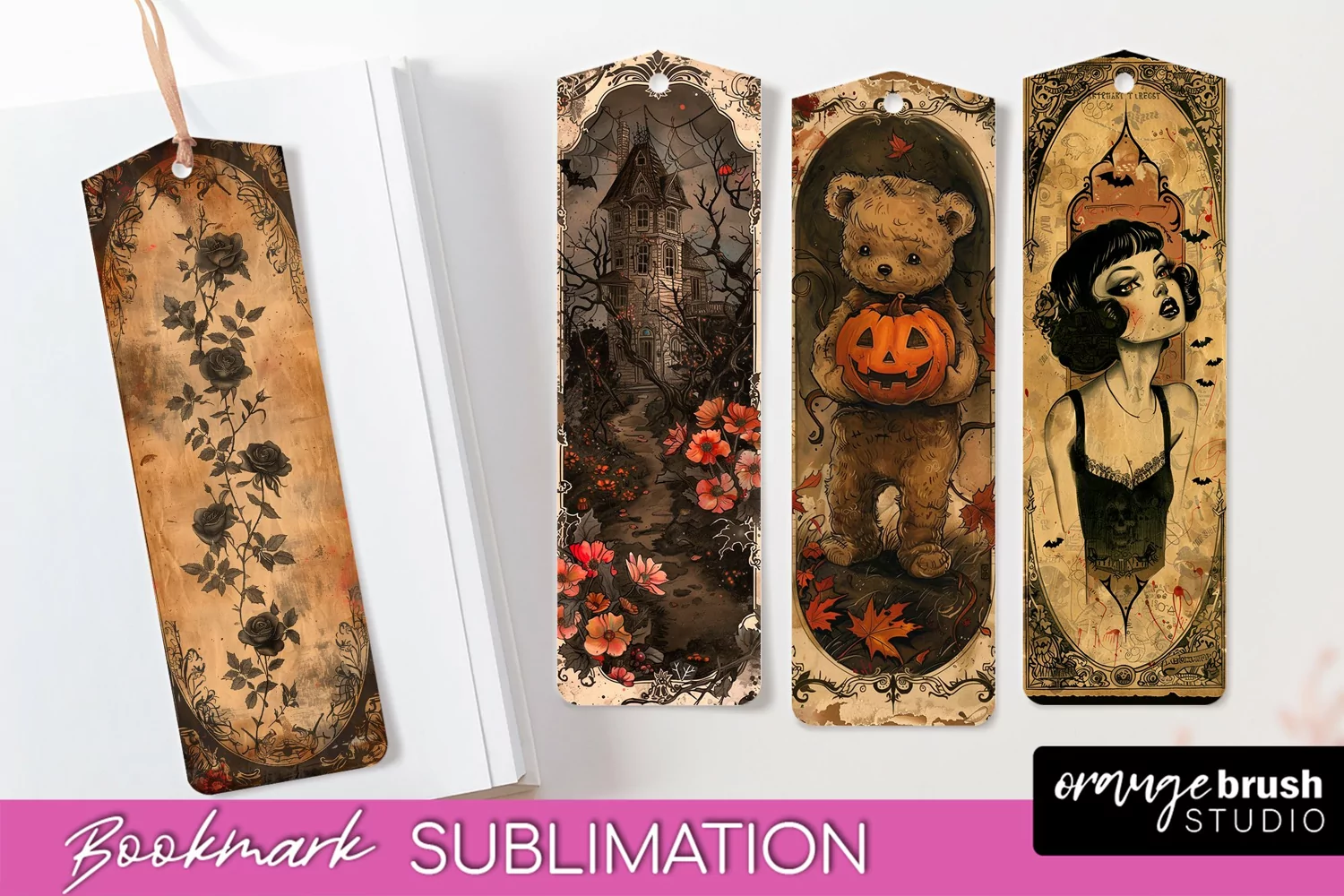 Vintage Halloween Bookmark - Printable Scrapbook Bookmarks product image 1