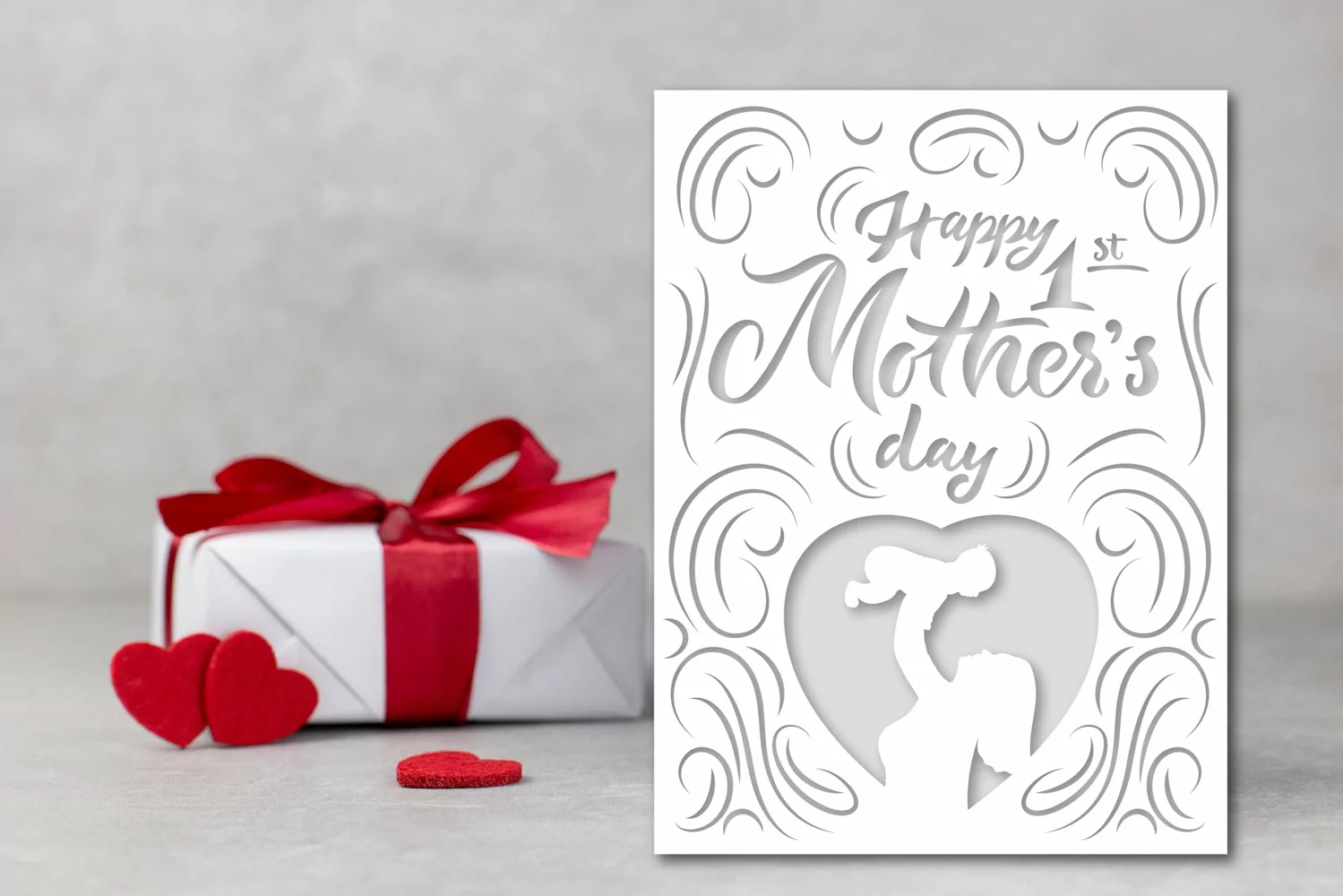 Papercut card Happy first Mothers day. Cut files. Quote SVG product image 1