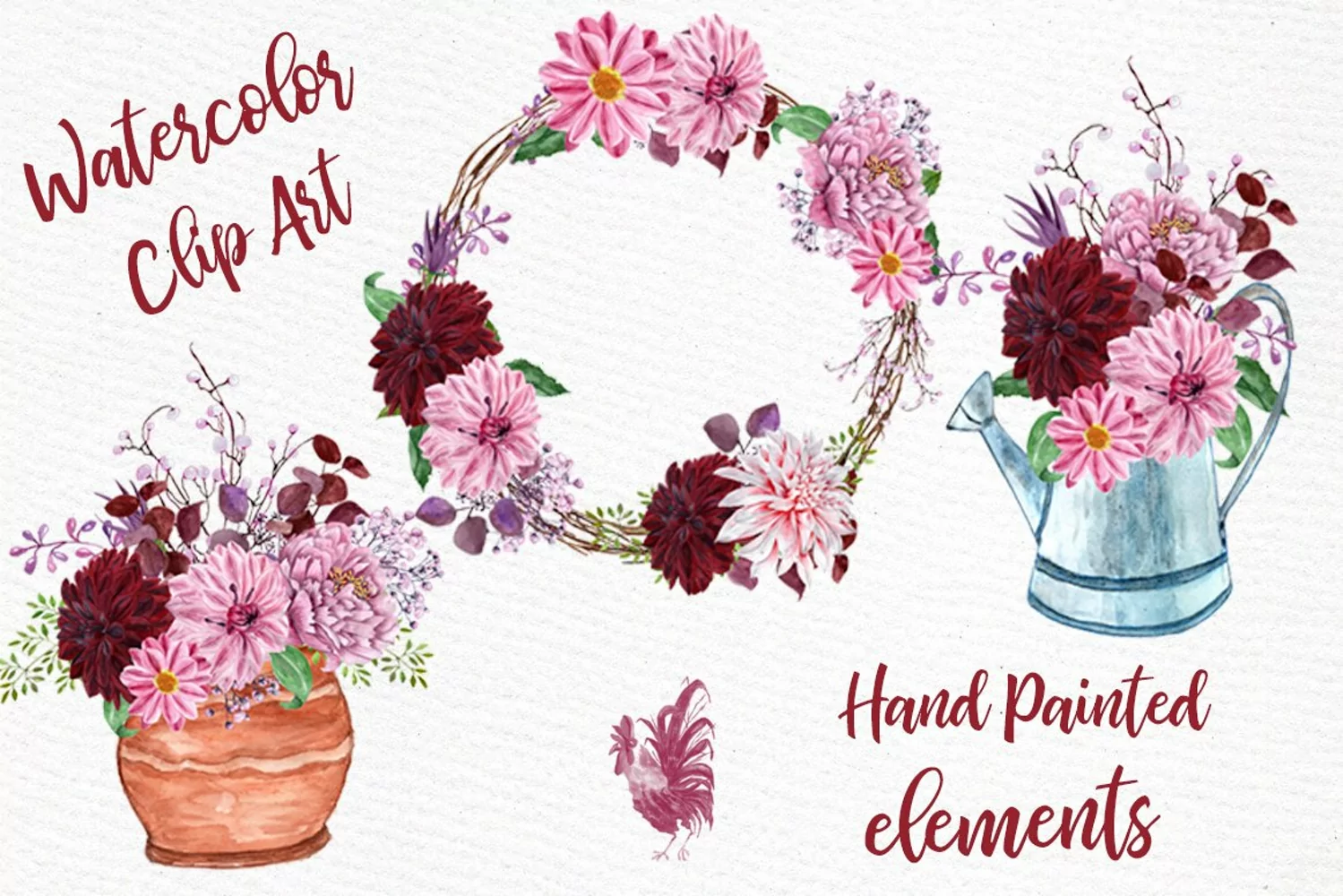 Watercolor Flowers Wreath Clipart product image 1