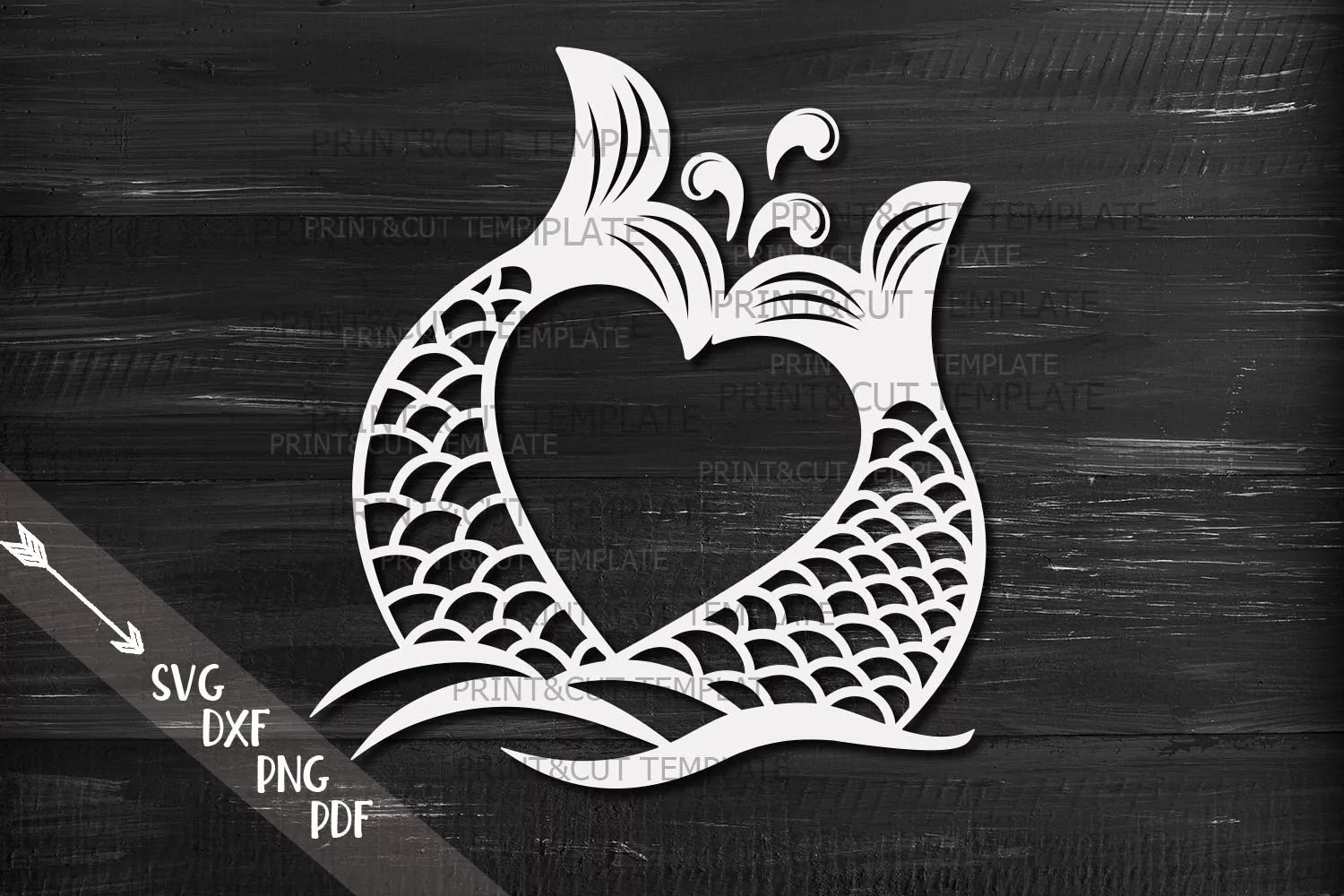 Couple mermaid tails heart shape svg dxf cut out template product image 1
