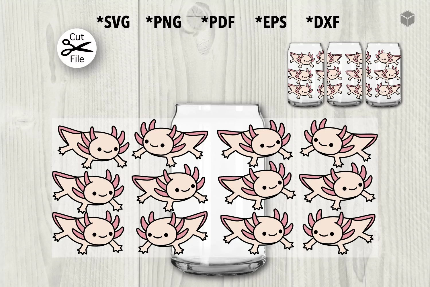 Cute Pink Axolotl Cup Wrap SVG Template for Glass product image 1