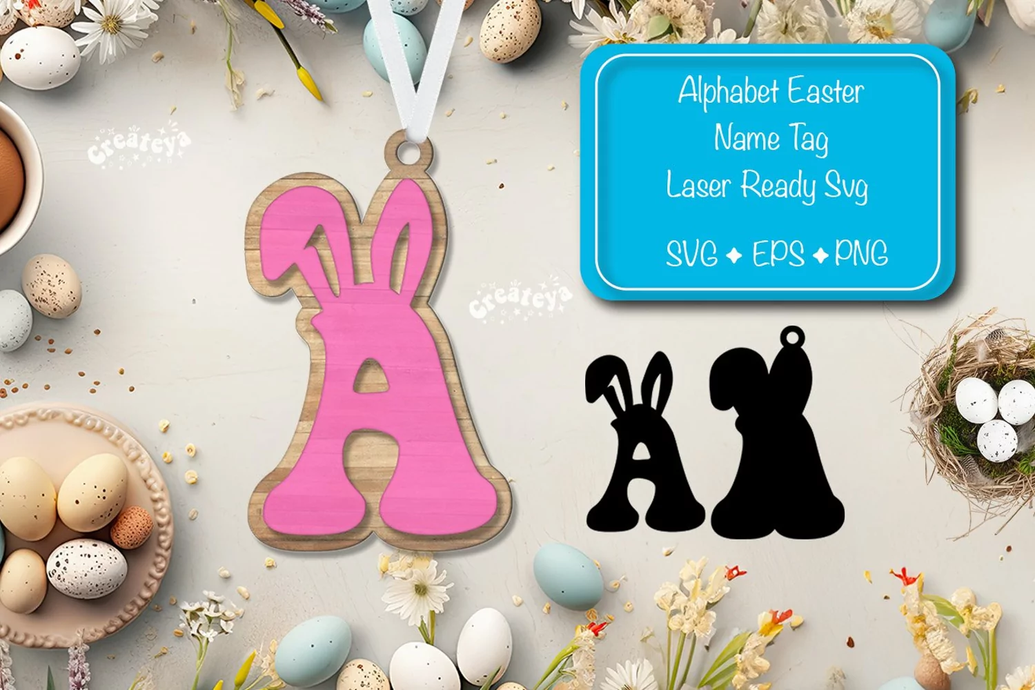 Alphabet Letter A Easter basket tags Easter tag Laser Cut product image 1
