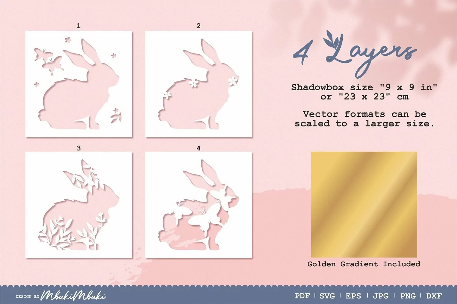 Rabbit-PaperCutting-様 Spring Bunny 3D Shadow Box SVG Papercut Cutting File - Design Bundles