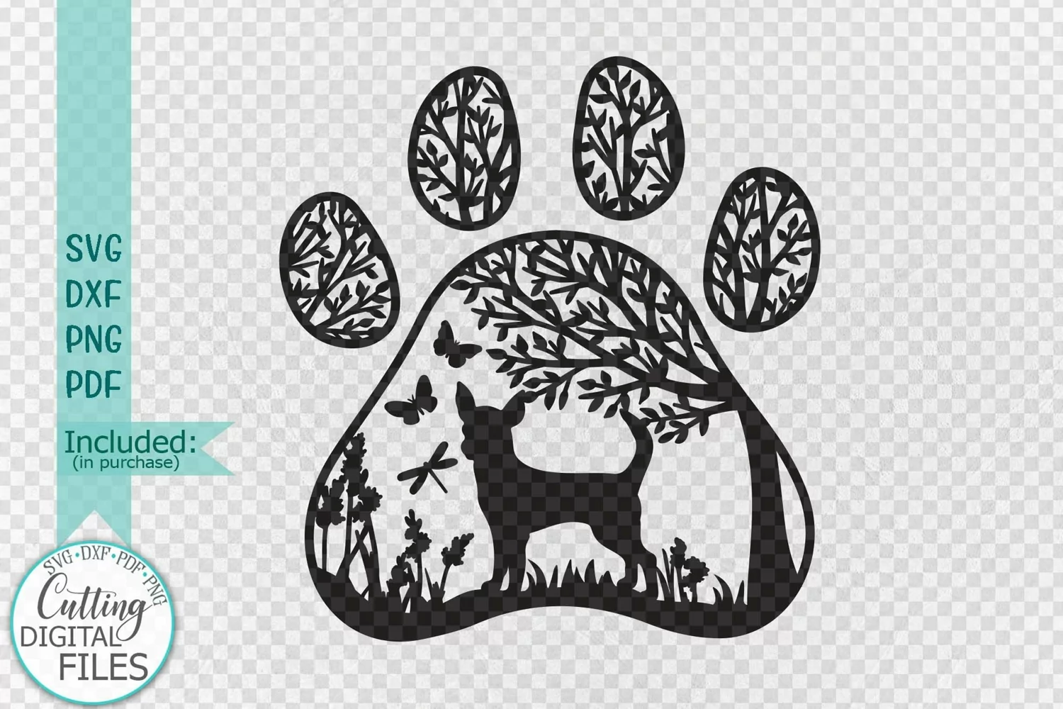Chihuahua PAW Dog sign svg dxf pdf cut out template product image 1