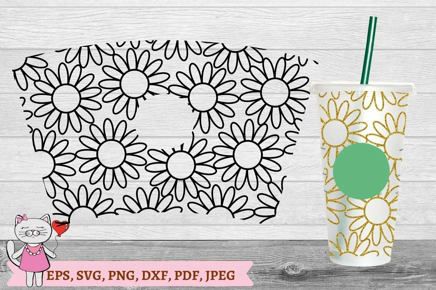 Daisy SVG for tumbler Full Wrap Venti Cold Cup 24 oz product image 1