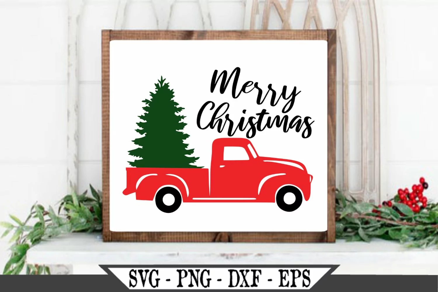 Merry Christmas With Red Truck SVG Graphic Design product image 1