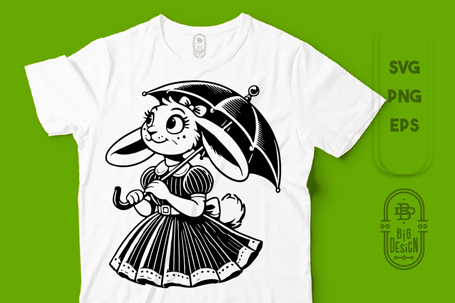 Rabbit in a Vintage Dress with an Umbrella Illustration SVG product image 1