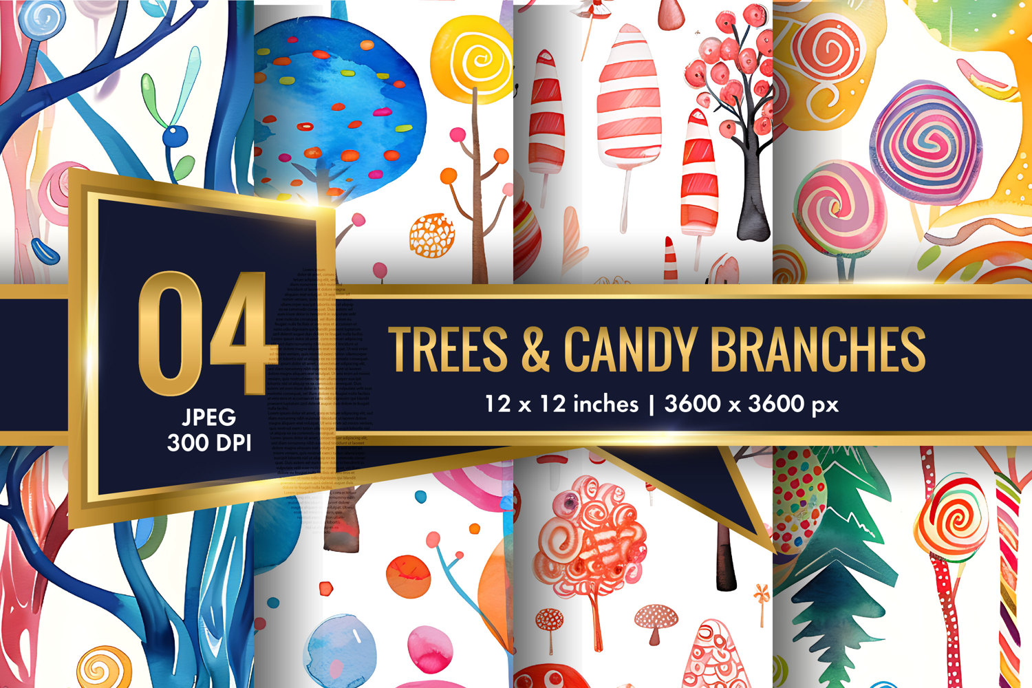 Trees with Candy Branches Surreal Watercolor Seamless DP product image 1
