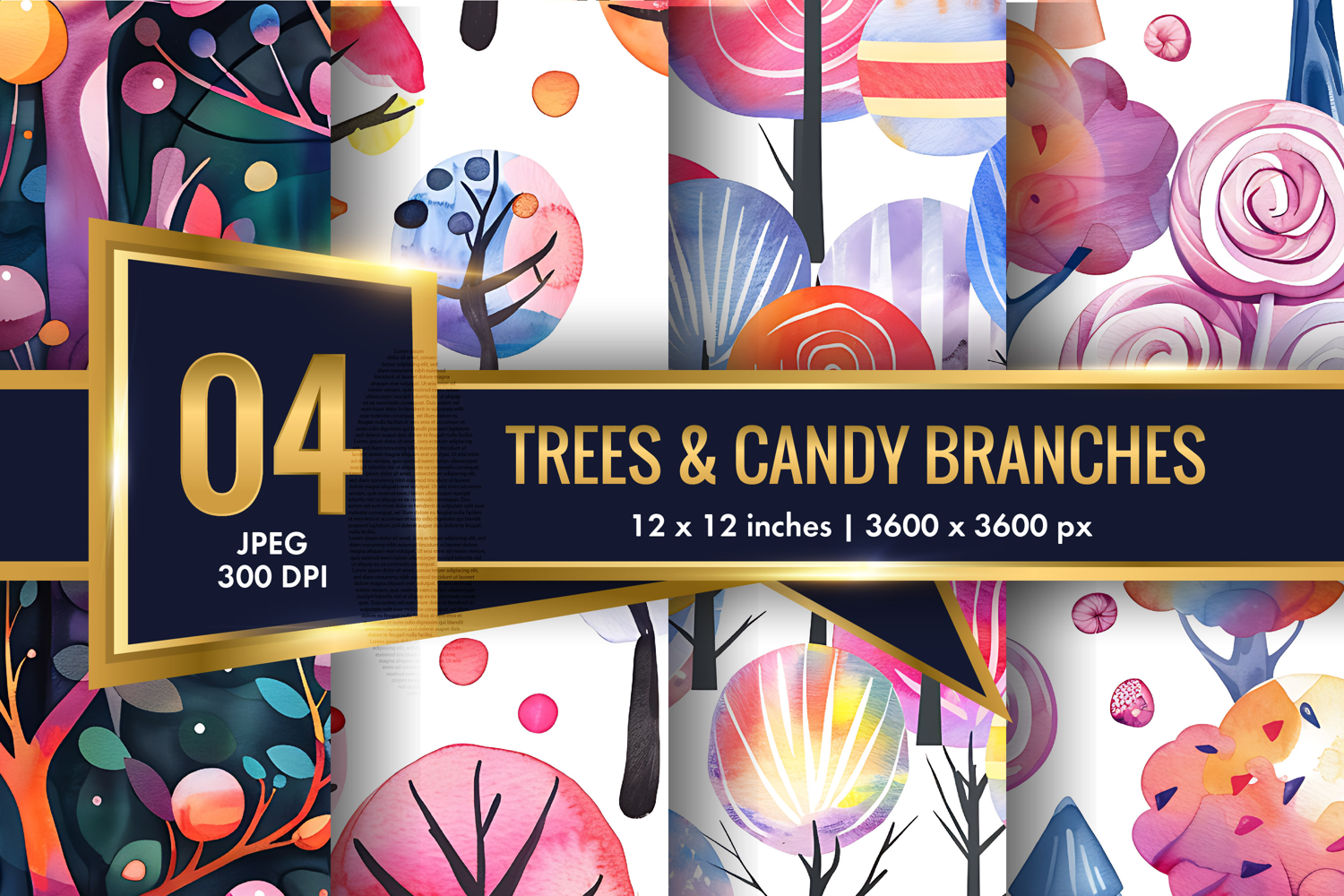 Trees with Candy Branches Surreal Watercolor Seamless DP product image 1