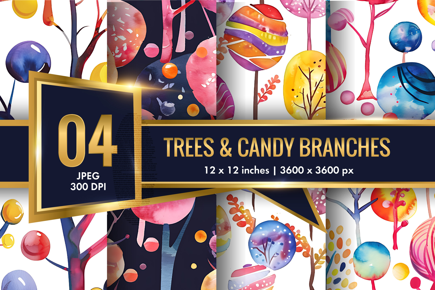 Watercolor Abstract Trees Pattern Digital Paper product image 1