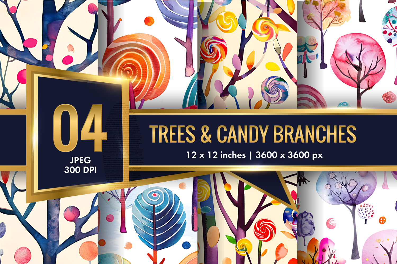 Watercolor Abstract Trees Pattern Digital Paper product image 1