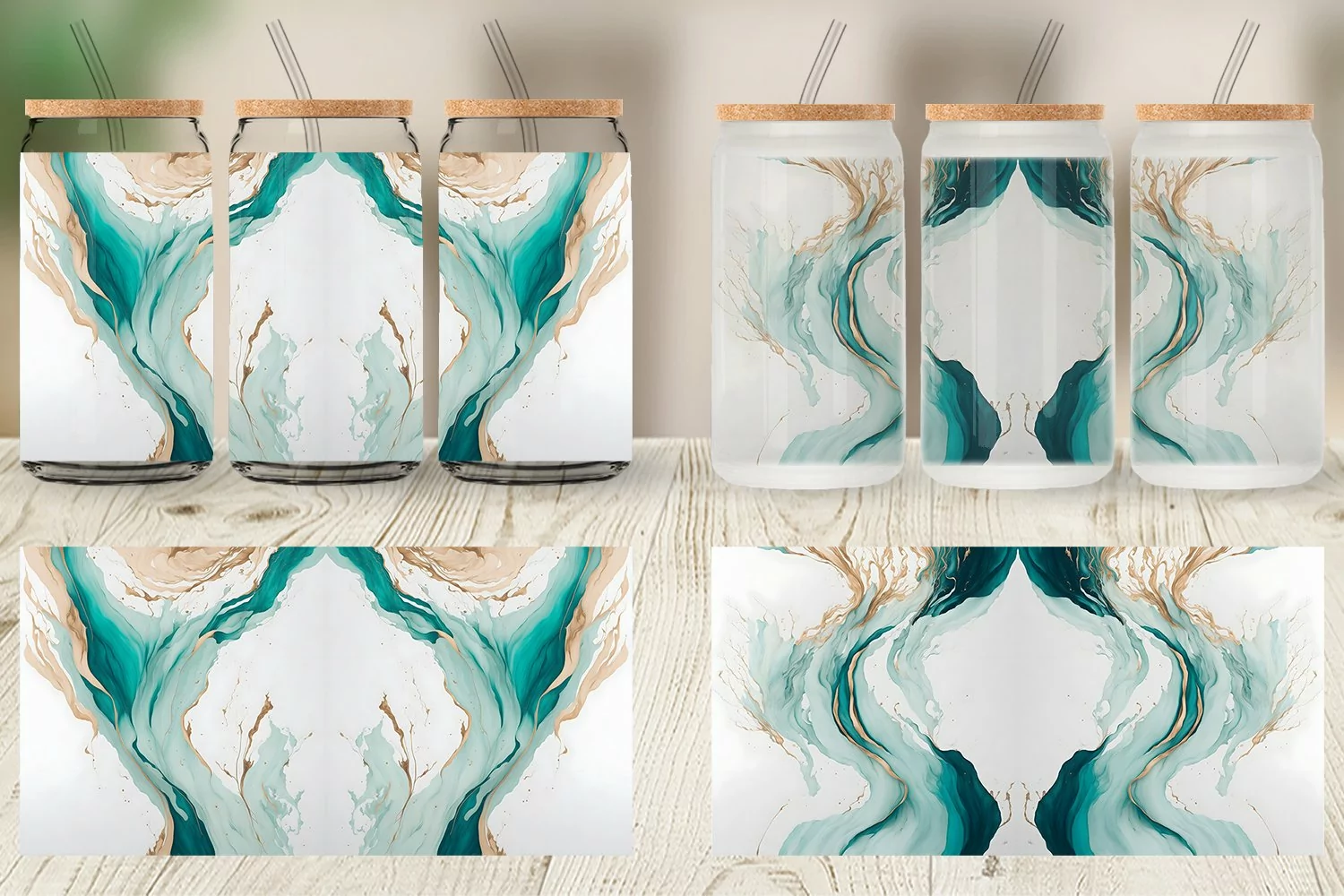 Glass Can Wraps Turquoise Watercolor Art product image 1