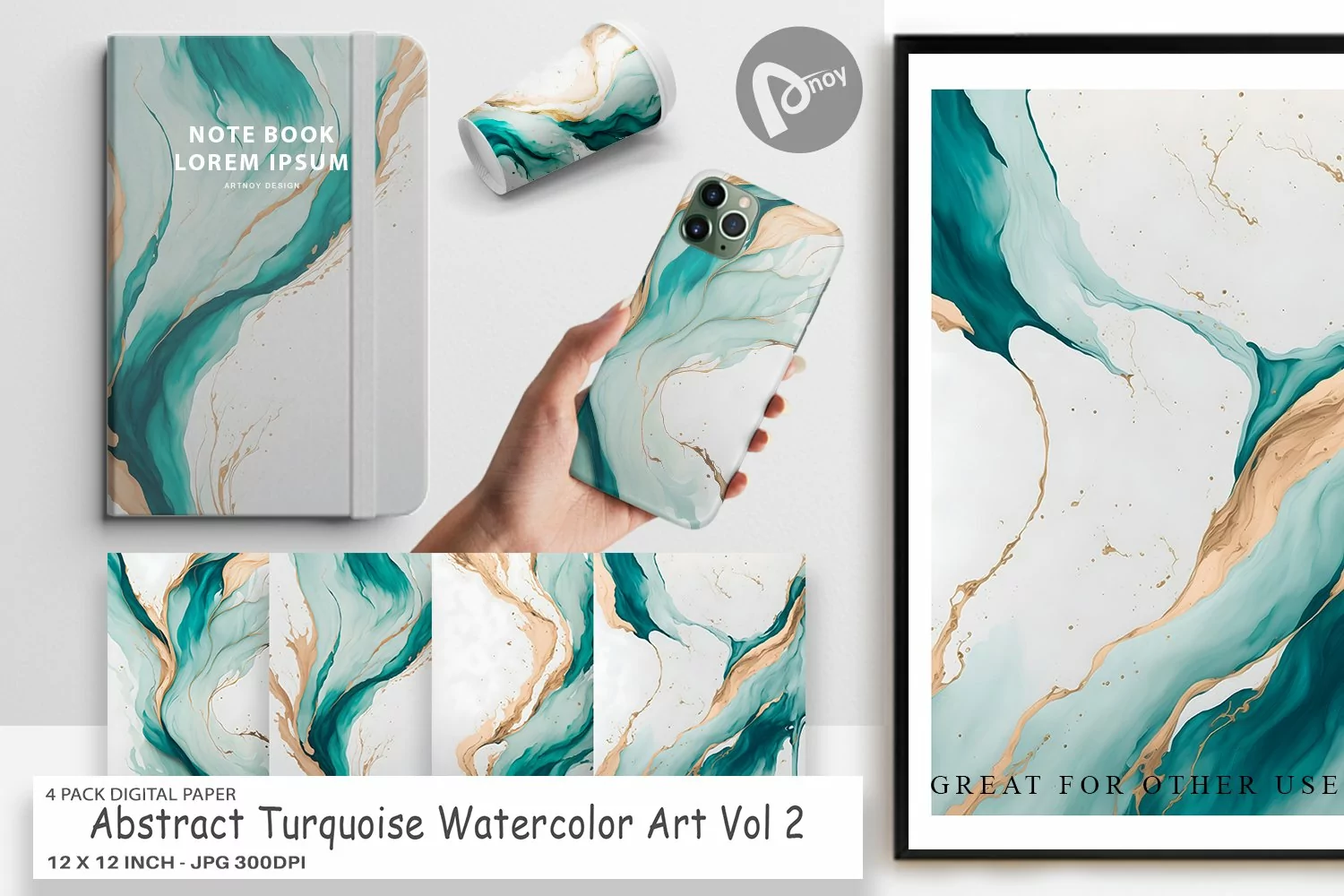 Digital Paper Turquoise Watercolor Art product image 1