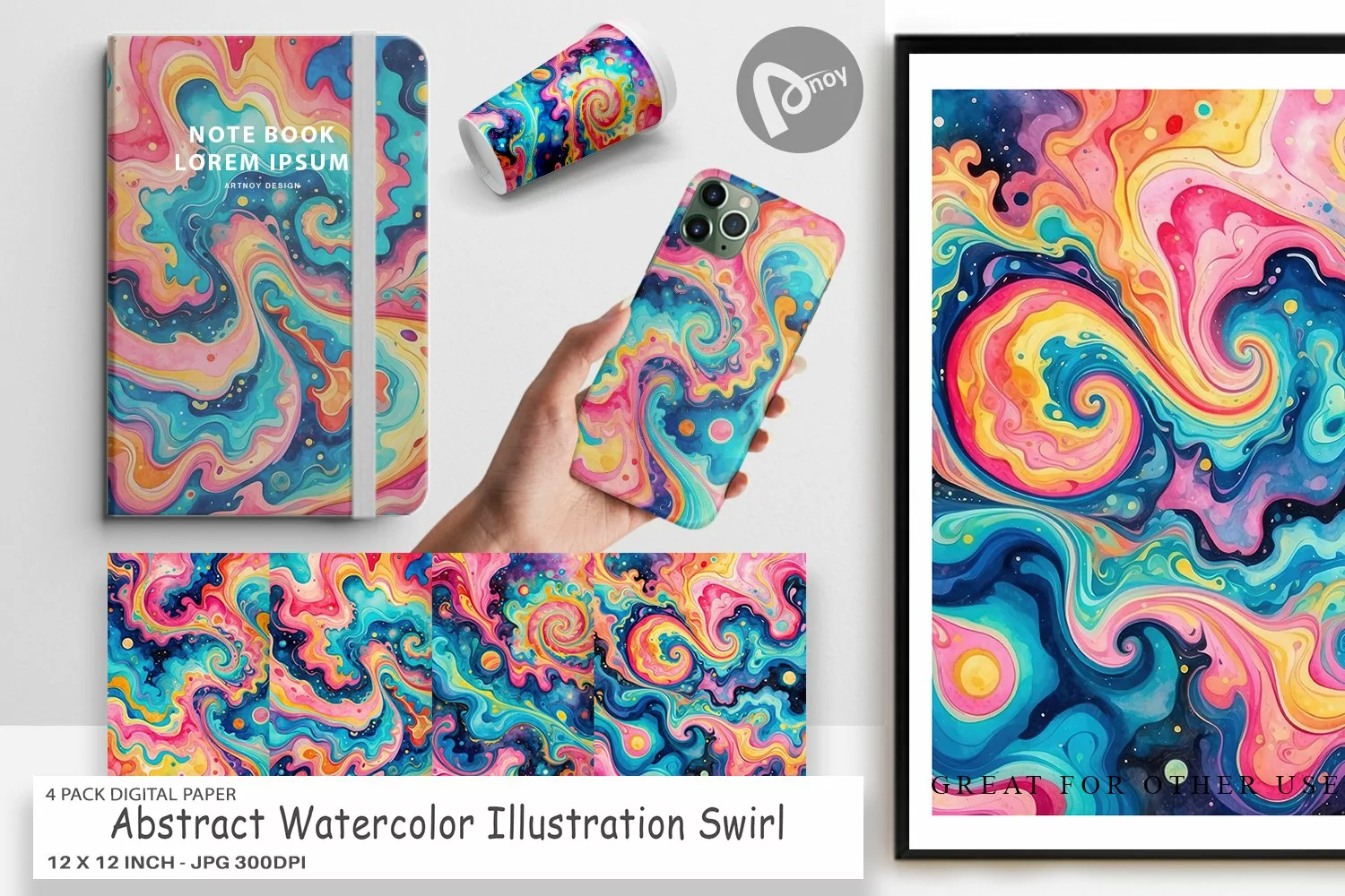 Digital Paper Abstract Watercolor Swirl product image 1