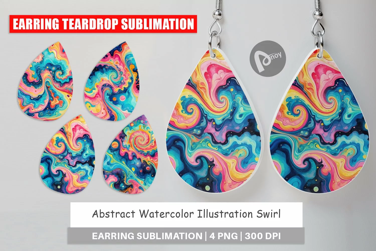 Earring Teardrop Abstract Watercolor Swirl product image 1