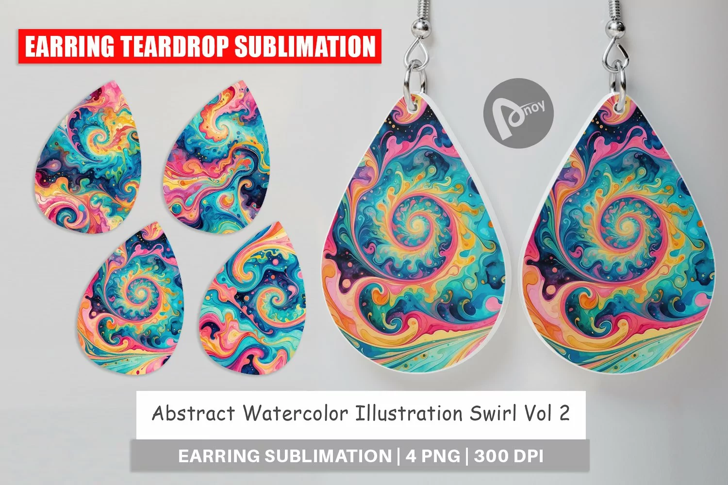 Earring Teardrop Abstract Watercolor Swirl product image 1