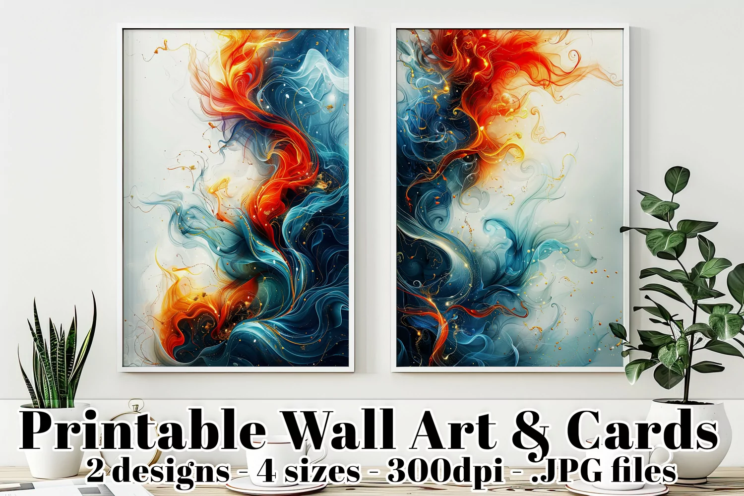Abstract Flowing Blue Red Watercolors Poster and Cards, s7 product image 1