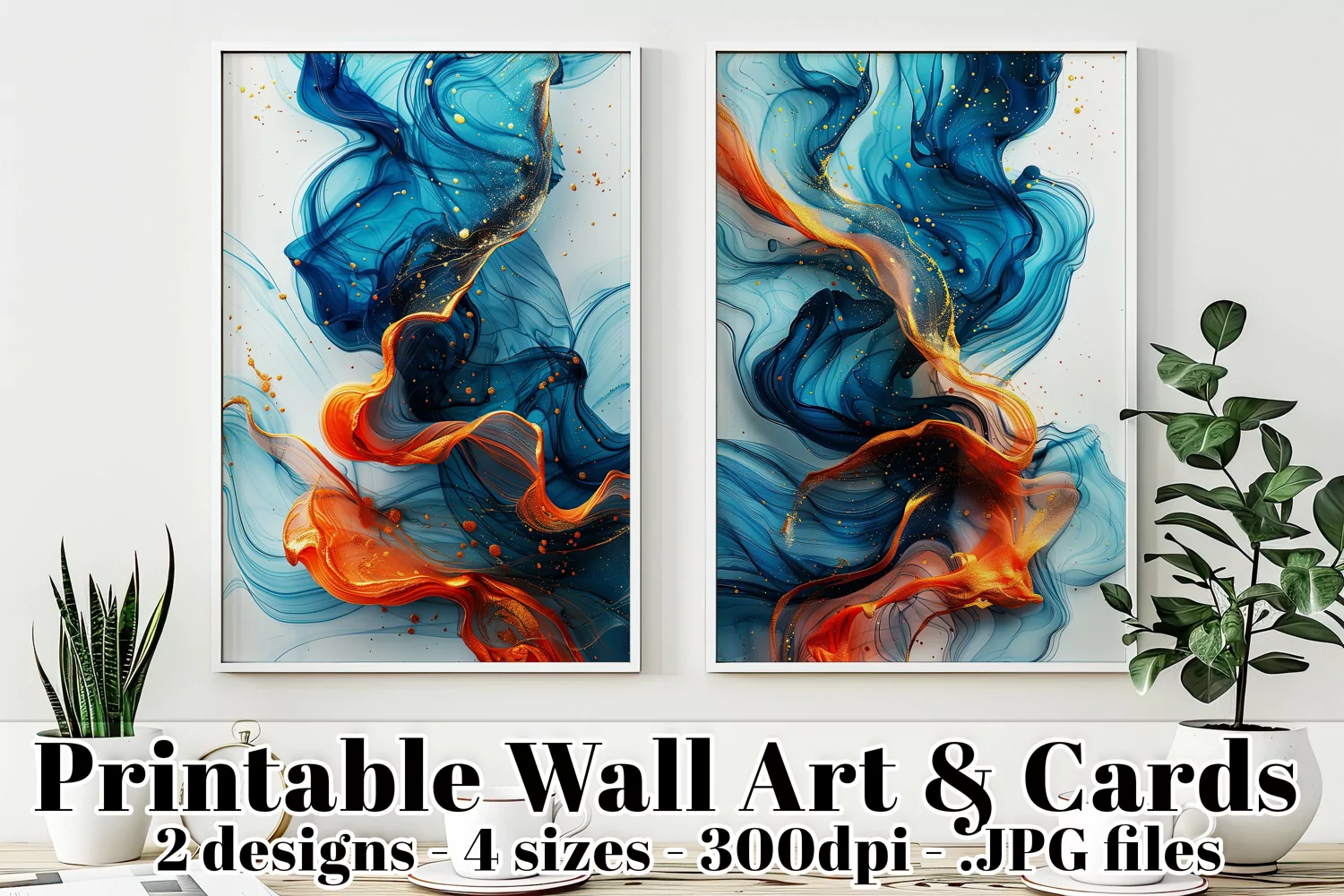 Abstract Flowing Blue Red Watercolors Poster and Cards, s2 product image 1