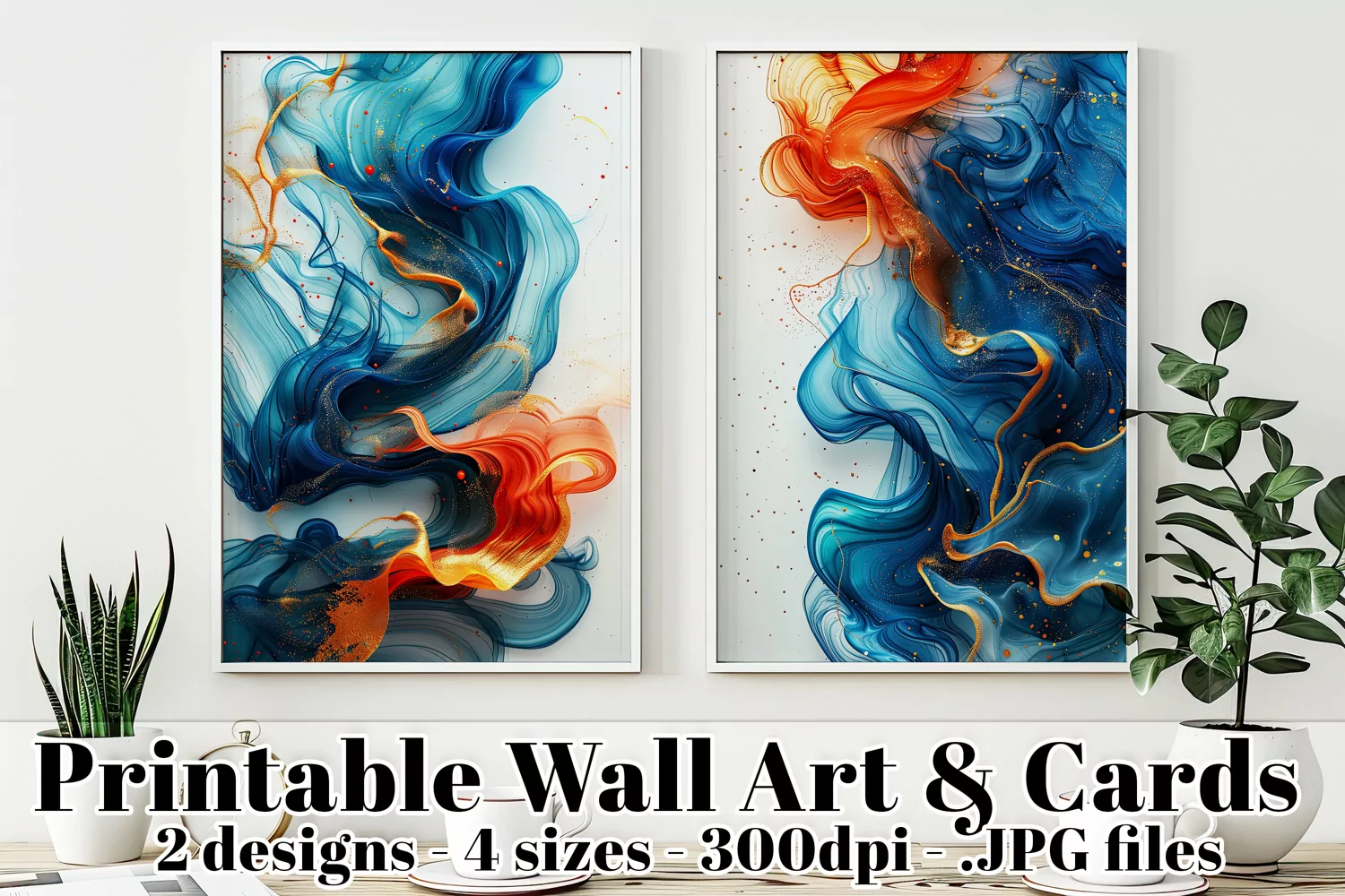 Abstract Flowing Blue Red Watercolors Poster and Cards, s3 product image 1