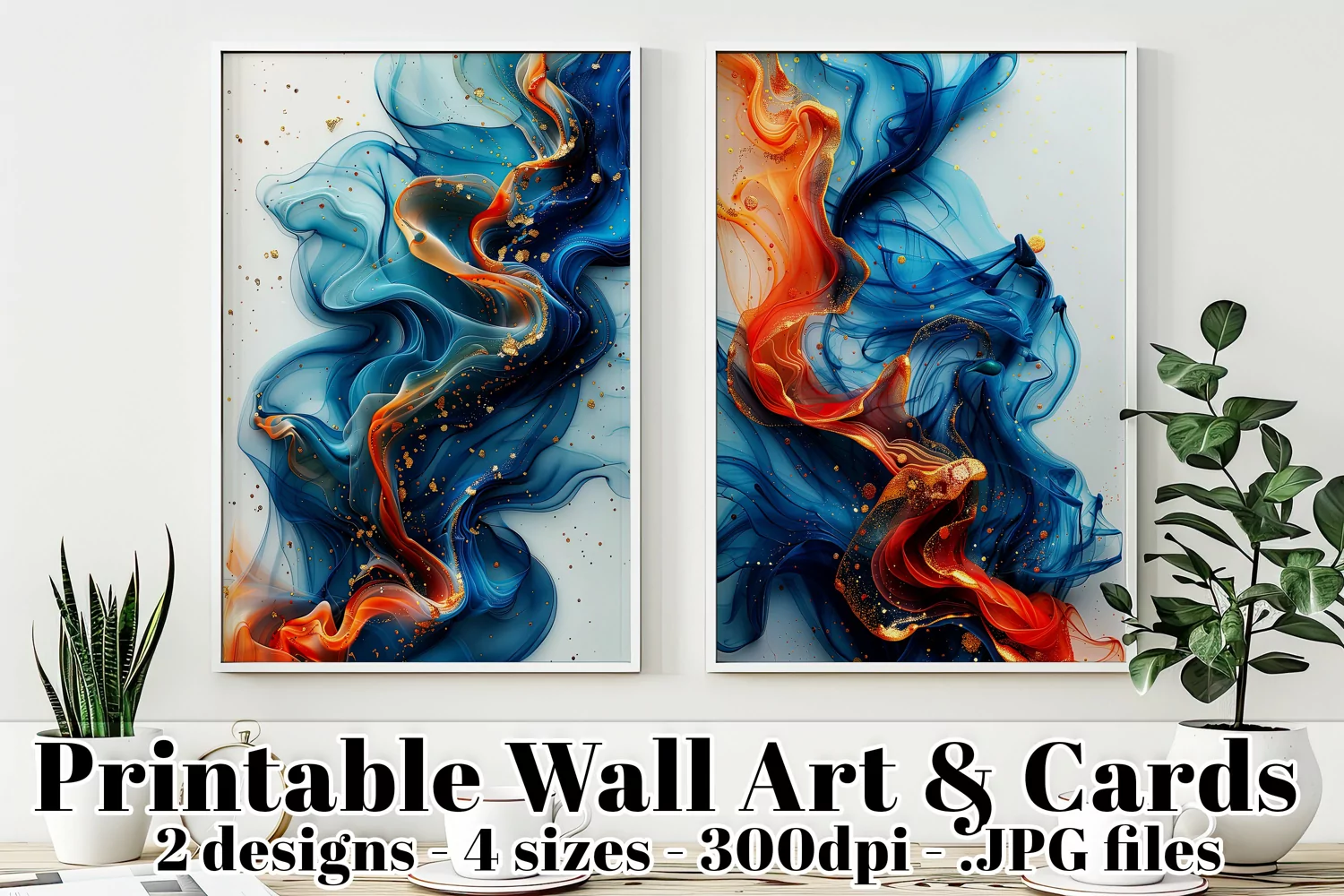 Abstract Flowing Blue Red Watercolors Poster and Cards, s5 product image 1