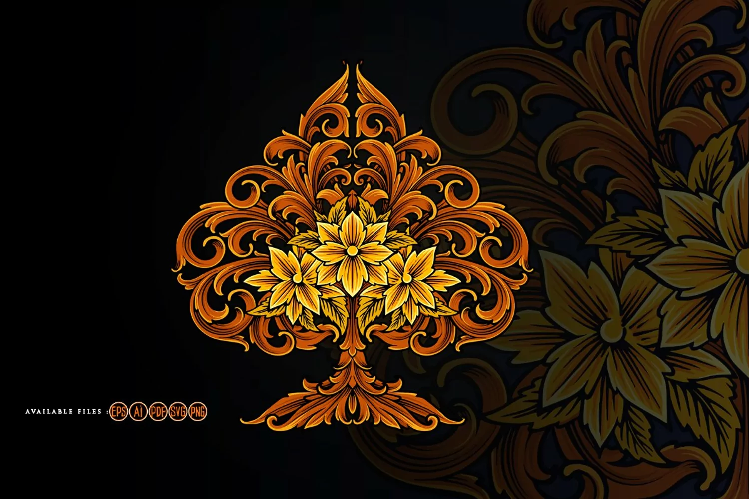 Ace of spade engraved ornament floral decorative product image 1