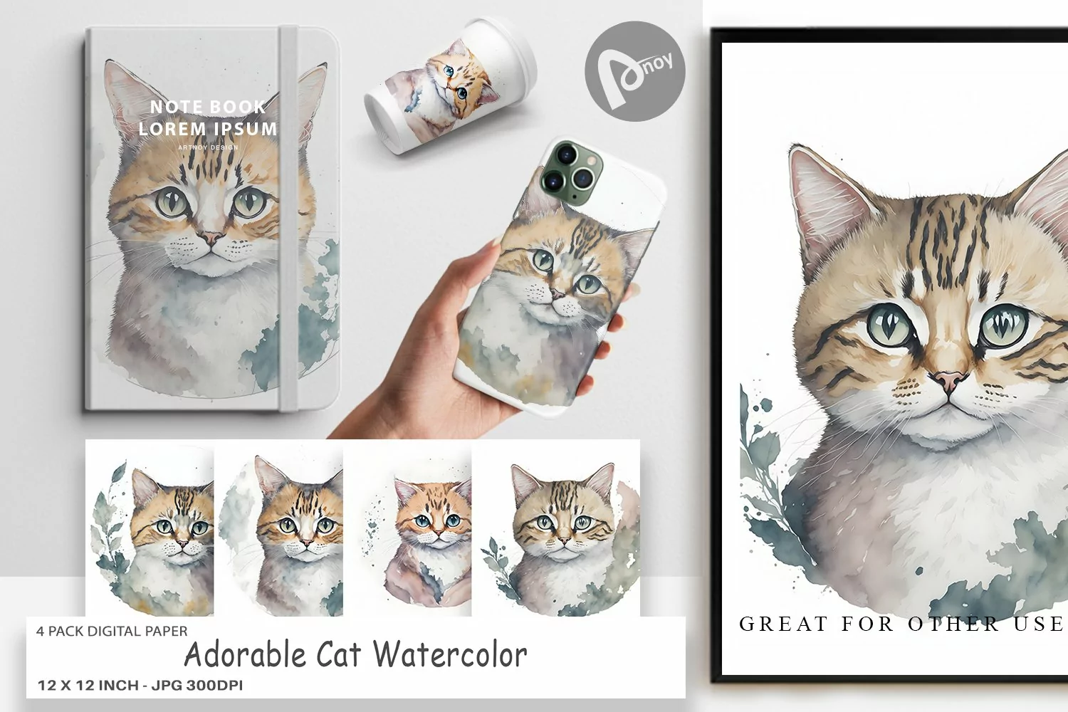 Digital Paper Adorable Cat Watercolor product image 1