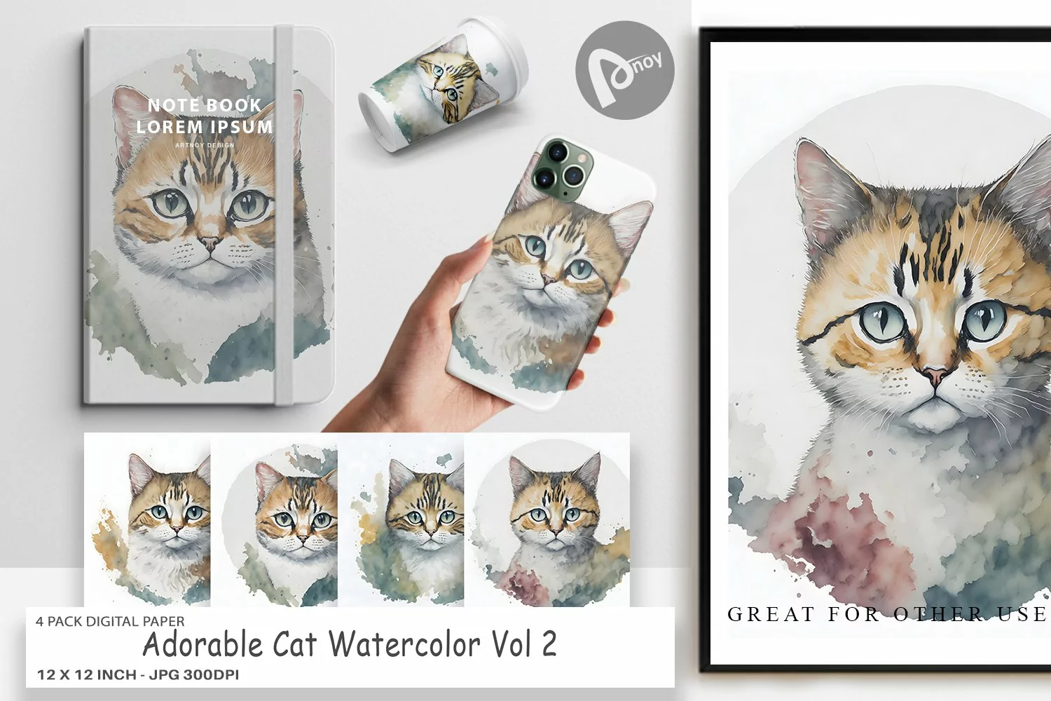 Digital Paper Adorable Cat Watercolor product image 1