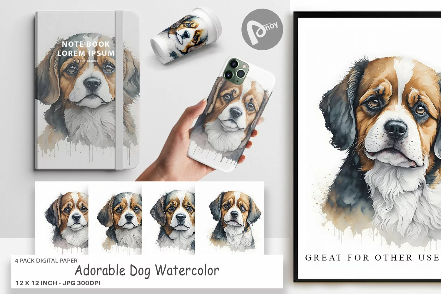 Digital Paper Adorable Dog Watercolor product image 1