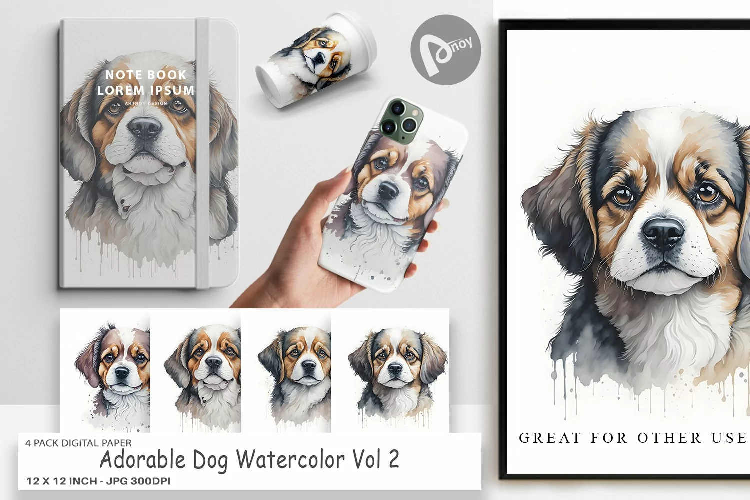 Digital Paper Adorable Dog Watercolor product image 1