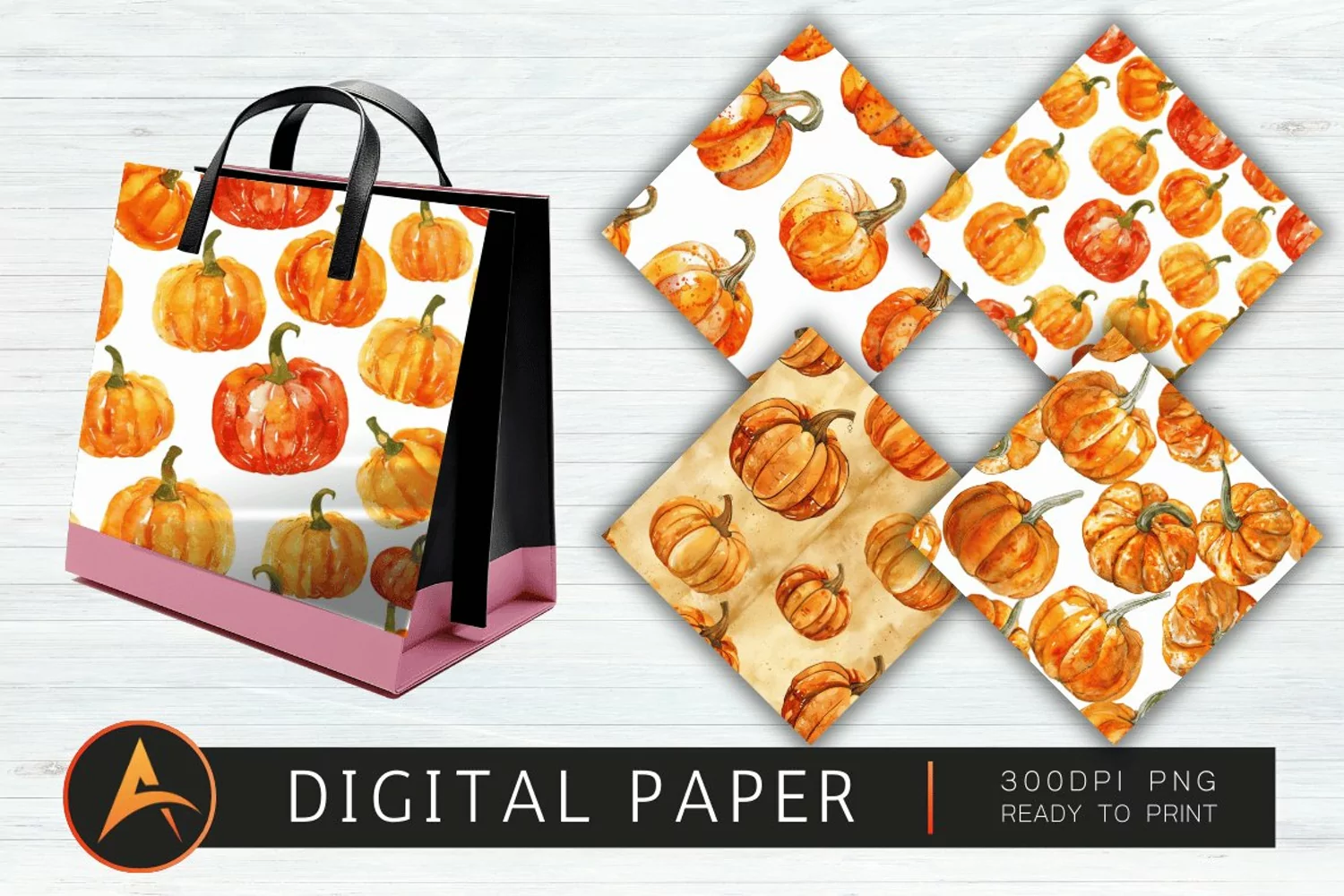 Watercolor Pumpkin Pattern Digital Paper product image 1