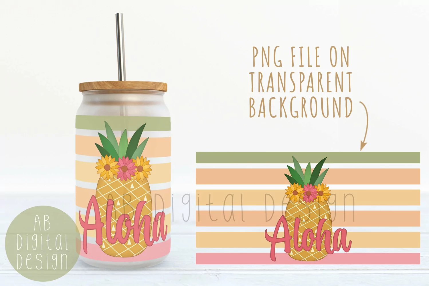 Summer 16oz Glass Can Wrap Sublimation Design product image 1