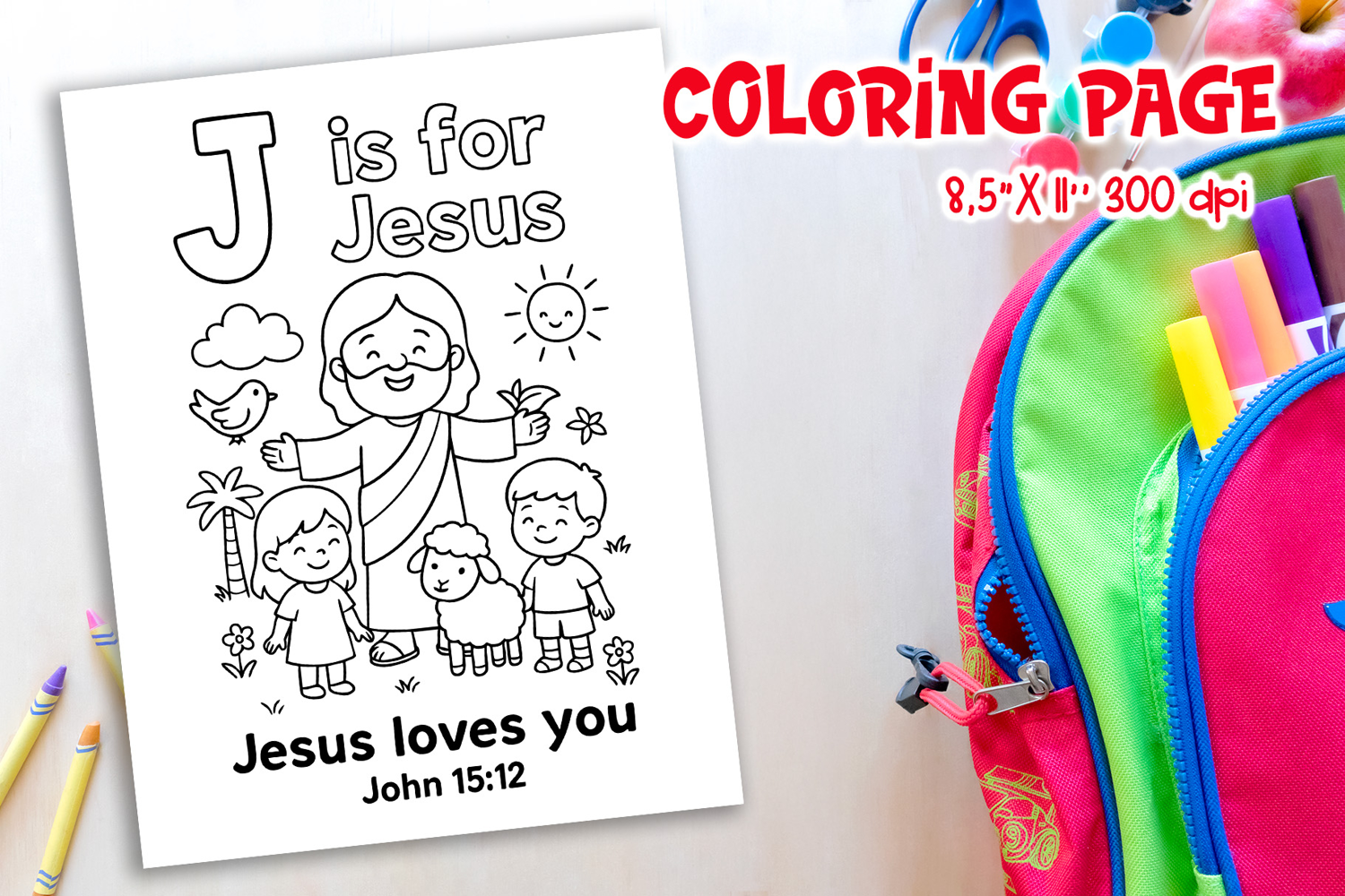 Christian Alphabet Coloring Page | J is for Jesus product image 1