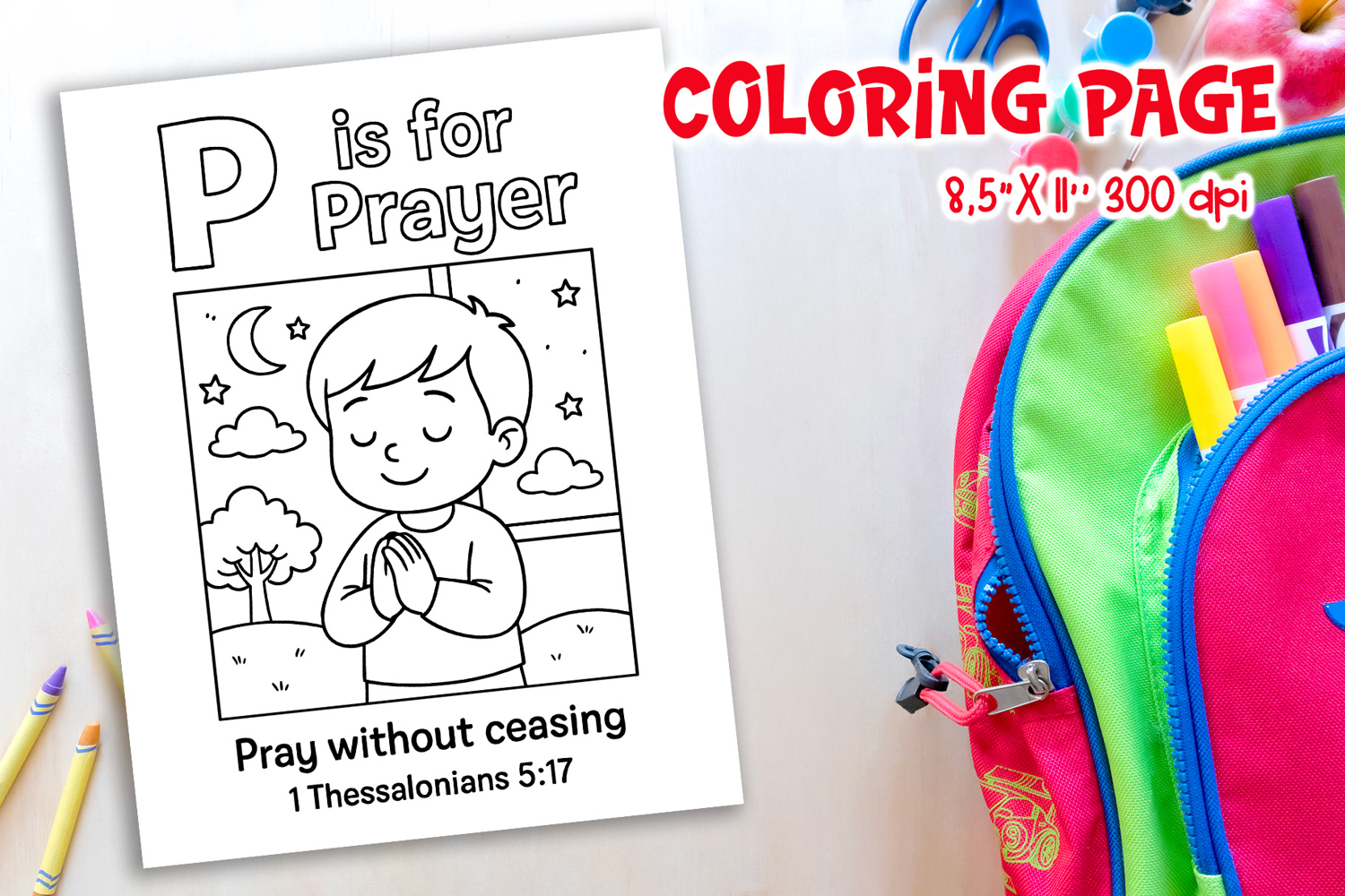 Christian Alphabet Coloring Page | P is for Prayer product image 1